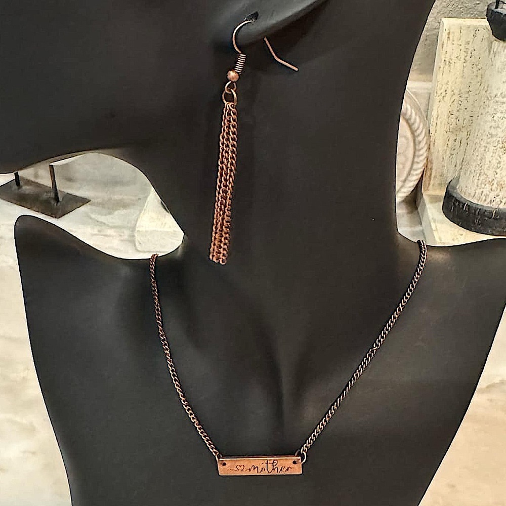Bronze “mother” jewelry set earrings & necklace